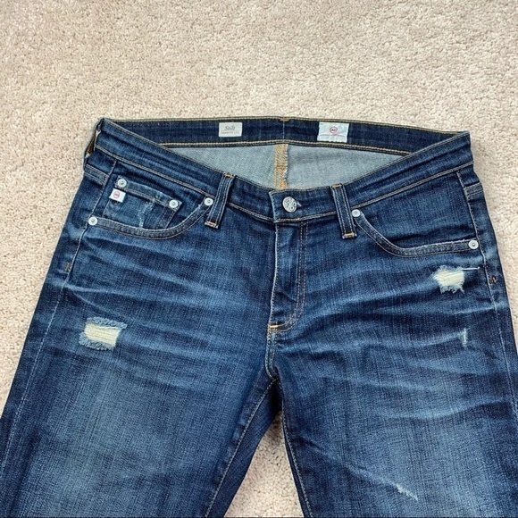 AG Jeans Stilt Cigarette Leg Distressed Dark Wash Cuffed Retro Low Rise SZ 8/29 - Picture 5 of 14